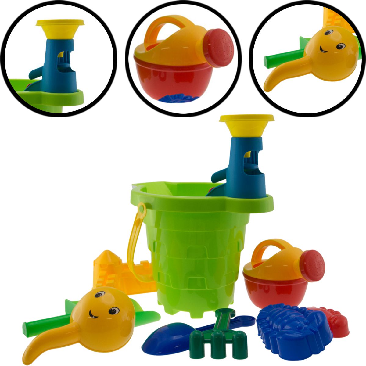 Spielzeug für Sandkasten und Strand Eimergarnitur Eimer Förmchen Wasser Mühle 