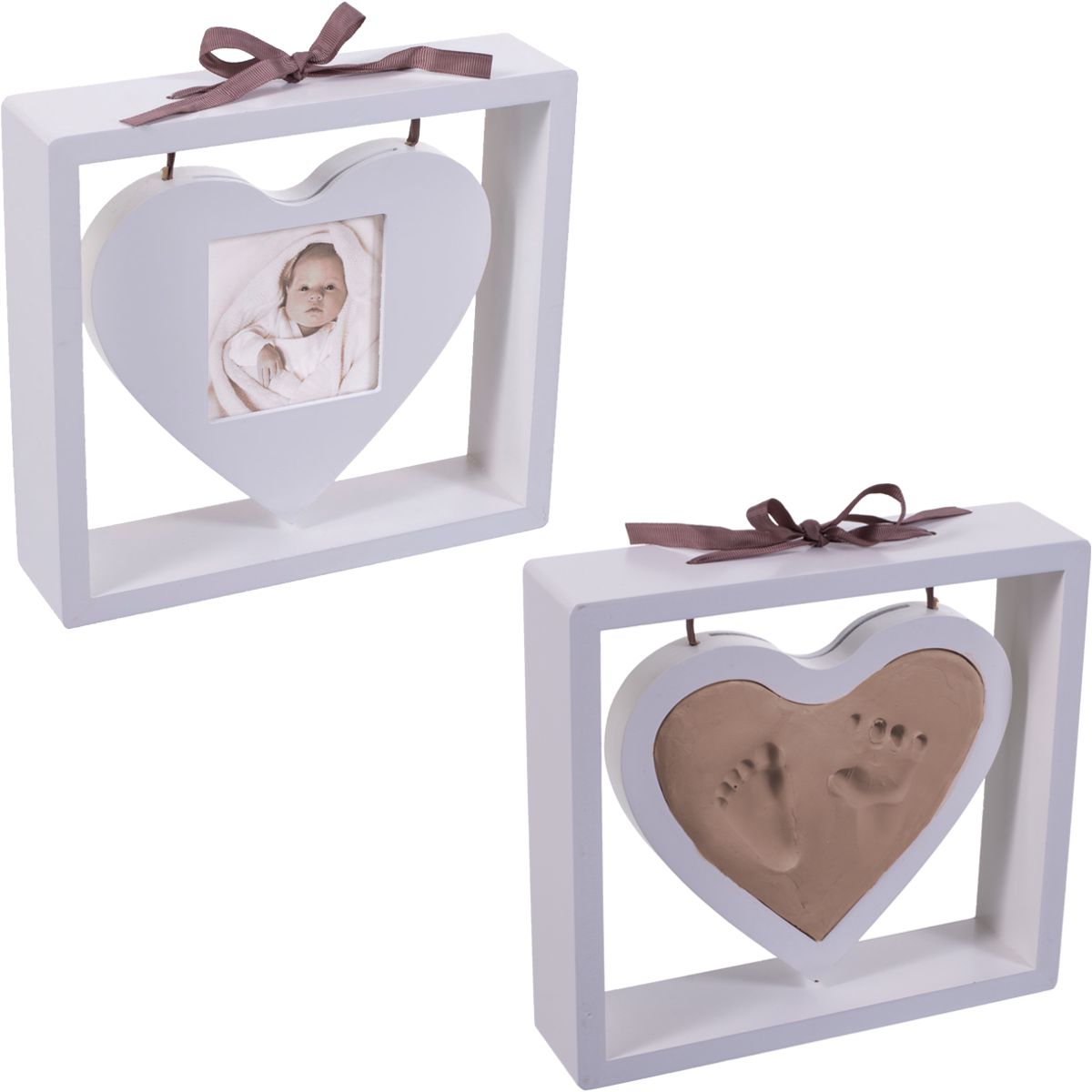 Baby Hand- Und Fußabdruck Set 3-teilig - Gipsabdruck Mit Foto Rahmen, Alpinweiß