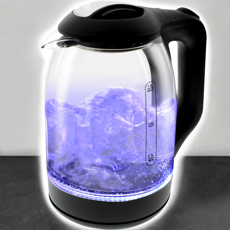 LÖWENTHAL Glas Wasserkocher LED Beleuchtung kabellos Licht 1 Kessel Glas Wasserkocher, 1,8 Liter mit beleuchteten LED