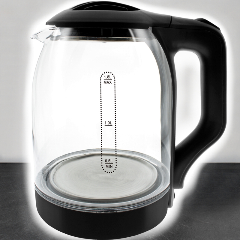 LÖWENTHAL Glas Wasserkocher LED Beleuchtung kabellos Licht 1 Kessel Glas Wasserkocher, 1,8 Liter mit beleuchteten LED